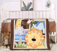 🦁 3 piece baby crib bedding set in brown woodland animals lion elephant design - nursery bedding sets for baby boys and girls by vivilinen logo