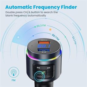 img 3 attached to 🚗 Улучшенный Bluetooth FM-трансмиттер для автомобиля с автоматической настройкой, двумя микрофонами и QC3.0 Bluetooth-радио для автомобиля/музыкального плеера/прибора для автомобиля - большая ручка-кнопка, подсветка LED 9 цветов.