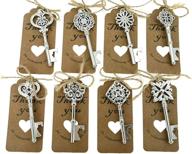 🔑 80-piece silver tone skeleton key bottle opener set - wedding party favors with escort tag and jute rope - 8 stylish designs логотип