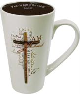 🌟 light of the world john 8:12 bible verse christian art gifts tall stoneware coffee/tea mug - names of jesus mug for men and women, 16oz cream ceramic cup with large handle logo