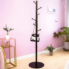 img 3 attached to 🧥 Iron Coat Rack Freestanding: Standing Hat Rack Stand with Eight Hooks - Ideal for Coats, Hats, Umbrellas, Clothes, Scarves in Home & Office (Black)