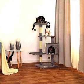 img 1 attached to 🐱 Cute Cat Tower for Indoor Cats: 44IN Modern Cat Trees with Scratching Posts, Pet Furniture Kitten Tower Center featuring Plush Perch and Dangling Ball - A Must-Have for Your Feline!