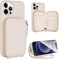 👜 zve wallet case: stylish beige leather handbag with card holder & wrist strap for iphone 12 pro/12 - ultimate protection for women logo