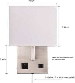 img 1 attached to Bedside Wall Mount Light with AC Outlet and Switch, Brushed Nickel Finish, White Fabric Shade – Postmodern Design for Home and Hotel, Plug-in or Hardwire, Bulb Included