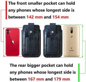 img 3 attached to 📱 MODOS LOGICOS Holster, Authentic Leather and PU Leather, Dual Pouch Holders for 5.0" - 7.2" Smartphones with Sleek Case, Belt Loops, ID Slot - Black