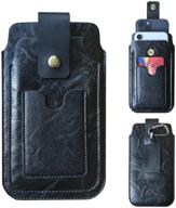 📱 modos logicos holster, authentic leather and pu leather, dual pouch holders for 5.0" - 7.2" smartphones with sleek case, belt loops, id slot - black logo