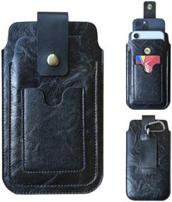 img 4 attached to 📱 MODOS LOGICOS Holster, Authentic Leather and PU Leather, Dual Pouch Holders for 5.0" - 7.2" Smartphones with Sleek Case, Belt Loops, ID Slot - Black