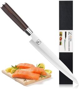 img 4 attached to 🍣 Японский нож для сашими и суши - профессиональный односторонний нож Янагиба от imarku длиной 10 дюймов для филе и нарезки рыбы, сталь 5cr15mov с эргономичной рукоятью из паккауда