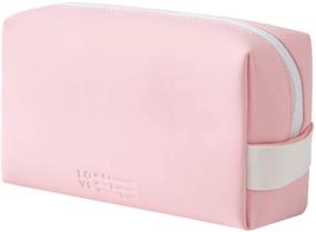 img 4 attached to 💄 Косметичка-компакт для женщин, портативная сумка для хранения, стиральная косметическая сумочка, небольшой органайзер для путешествий, водонепроницаемая сумка из ПУ-кожи с молнией, розовый аксессуарный чехол