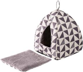 img 3 attached to 🐱 Hollypet Gray Self-Warming Triangle Cat Bed Tent House - 2 in 1 Foldable & Comfortable