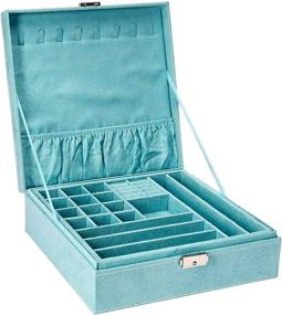 img 4 attached to Blue KLOUD City Two-Layer Lint Jewelry Box Organizer Display Storage Case with Lock - Enhanced SEO