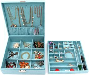 img 2 attached to Blue KLOUD City Two-Layer Lint Jewelry Box Organizer Display Storage Case with Lock - Enhanced SEO