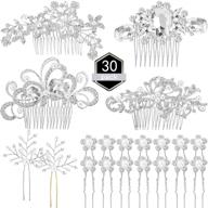 💍 wedding bridal hair accessories set - 30 pieces with 4 rhinestone wedding hair side combs, 2 silvery u-shaped hair clips, and 24 imitation pearl hairpins logo