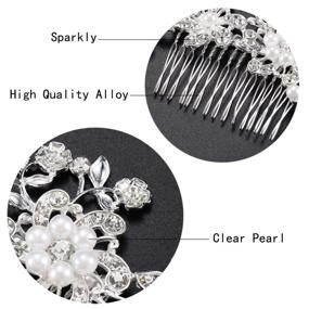 img 2 attached to 💍 Wedding Bridal Hair Accessories Set - 30 Pieces with 4 Rhinestone Wedding Hair Side Combs, 2 Silvery U-shaped Hair Clips, and 24 Imitation Pearl Hairpins