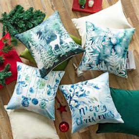 img 3 attached to Ashler Blue Snowflake and Reindeer Merry Christmas Throw Pillow Covers - Set of 4 Decorative Cushion Covers, 18 x 18 Inch, Holiday Pillowcases