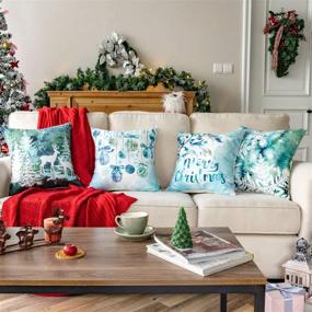 img 2 attached to Ashler Blue Snowflake and Reindeer Merry Christmas Throw Pillow Covers - Set of 4 Decorative Cushion Covers, 18 x 18 Inch, Holiday Pillowcases