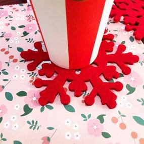 img 1 attached to 🎄 Festive Set of 4 Red Felt Snowflake Coasters - Perfect Christmas Decorations