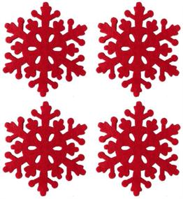 img 4 attached to 🎄 Festive Set of 4 Red Felt Snowflake Coasters - Perfect Christmas Decorations