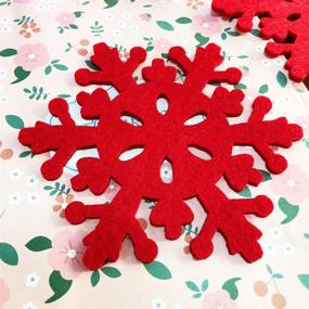 img 3 attached to 🎄 Festive Set of 4 Red Felt Snowflake Coasters - Perfect Christmas Decorations