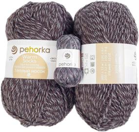 img 4 attached to Pehorka Sheep Wool Worsted Yarn - Set of 2 - Ideal for Knitting Cozy Socks - 400m & 200g Total Set - 896 Melange Dark Brown