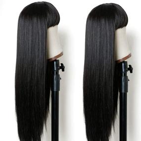 img 1 attached to 💁 TIMANZO Long Straight Remy Hair Wig: Heat Resistant Full Machine Wig with Bangs for Fashion Women - 24 Inches Natural Black Hair