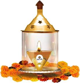 img 4 attached to 🪔 SATVIK Large 5.6 Inch Akhand Diya: Decorative Brass Oil Lamp with Borosilicate Chimney Glass for Diwali Pooja, Deepawali Decoration, and Housewarming Return Gift