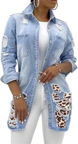 img 4 attached to 👗 Ripped Classic Distressed Trucker Jackets: Fashionable Women's Clothing for Coats, Jackets & Vests