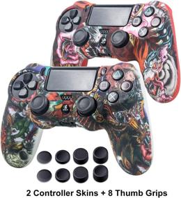 img 4 attached to PS4 Controller Silicone Skin - 2-Pack Dragon Cover Case for PS4/Slim/Pro with 8 Thumb Grips - Water Transfer Printing Silicone Protector Case Set for Dualshock 4 Controller