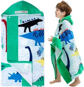 img 2 attached to 🦖 Пляжное полотенце с капюшоном для малышей, динозавровая тематика, размер 50"x30" - супер мягкое хлопковое, впитывающее, идеально подходит для ванны, бассейна, пляжа, купальника, халата - для детей от 3 до 12 лет.