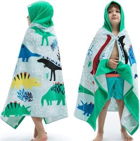 img 4 attached to 🦖 Toddler's Hooded Beach Bath Towel, Dinosaur Theme, Oversize 50"x30" - Super Soft Cotton, Absorbent, Ideal for Bath, Pool, Beach, Swim Coverups, Bathrobe - Kids 3-12 Years