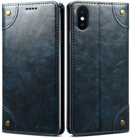 img 4 attached to SINIANL iPhone Xs/X Case - Leather Wallet Folio with Stand, ID Credit Card Slot & Magnetic Closure