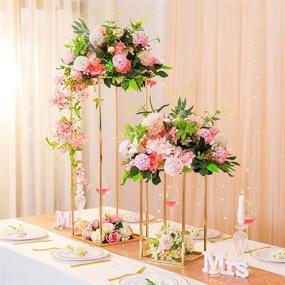 img 2 attached to 🌺 Nuptio 2 Pcs Metal Flower Floor Vase: Elegant Geometric Centerpiece for Home Party Wedding Decorations