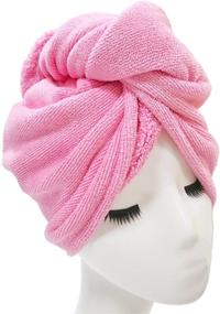 img 2 attached to 🎀 Набор из 4 полотенец для волос Polyte Microfiber Hair Turban, 12 х 28 дюймов, в синем, розовом, фиолетовом и белом цветах - быстро высыхающее полотенце