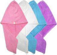 🎀 pack of 4 polyte microfiber hair turban wraps, 12 x 28 in, in blue, pink, purple, and white colors - quick drying towel logo