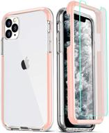 📱 coolqo iphone 11 pro max case with [2-pack tempered glass screen protectors] - clear 360° full body coverage, hard pc+soft silicone tpu 3-in-1 shockproof protective phone cover in pink logo