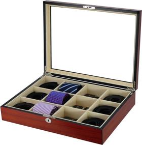 img 2 attached to 🎁 Stylish TIMELYBUYS Display Case: Organize and Showcase 12 Ties, Belts, and Accessories in a Premium Cherry Wood Storage Box – Perfect Father's Day Gift