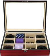 🎁 stylish timelybuys display case: organize and showcase 12 ties, belts, and accessories in a premium cherry wood storage box – perfect father's day gift логотип