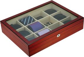 img 1 attached to 🎁 Stylish TIMELYBUYS Display Case: Organize and Showcase 12 Ties, Belts, and Accessories in a Premium Cherry Wood Storage Box – Perfect Father's Day Gift