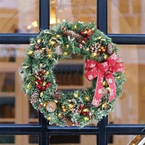 img 1 attached to 🎄 Realistic 18" Artificial Christmas Wreath for Front Door - Winter Holiday Decor with Snowflakes, Pine Cone, Berries, and Warm Lights