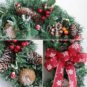img 2 attached to 🎄 Realistic 18" Artificial Christmas Wreath for Front Door - Winter Holiday Decor with Snowflakes, Pine Cone, Berries, and Warm Lights