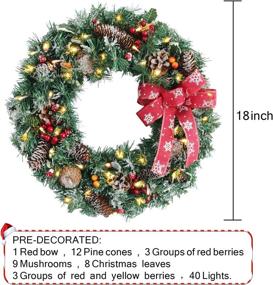 img 3 attached to 🎄 Realistic 18" Artificial Christmas Wreath for Front Door - Winter Holiday Decor with Snowflakes, Pine Cone, Berries, and Warm Lights