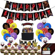 nelton birthday party supplies: five nights at freddy's 🎉 theme package with banner, cake topper, cupcake toppers, balloons, and invitations логотип