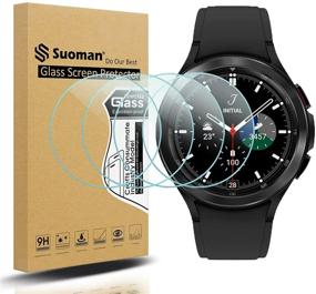img 4 attached to 📲 Suoman 4-Pack Tempered Glass Screen Protector for Samsung Galaxy Watch 4 Classic 46mm – Premium Protection for Smartwatch [2.5D 9H Hardness] [Anti-Scratch]