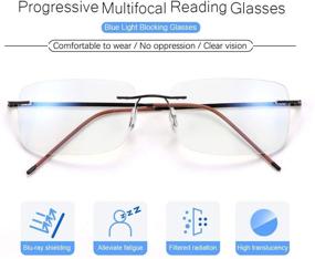 img 3 attached to 💙 Blue Light Blocking Rimless Progressive Multifocus Reading Glasses for Women Men - No Line Multifocal Computer Readers, Rectangular Titanium Lightweight Eyewear with Magnification, Presbyopia Eyeglasses