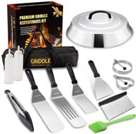 🔥 enhance your griddle cooking experience with the vomelon griddle accessories kit: complete tool set for camp chef grilling, hibachi-style cooking, and more - includes basting cover, spatula, scraper, bottle, tongs, egg rings, and carrying bags - in sleek black design logo