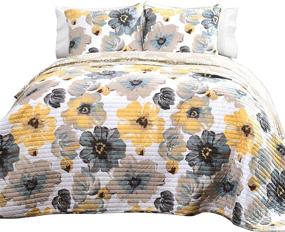 img 1 attached to Lush Decor Leah Quilt Set: Stunning 3 Piece King Size Bedding in Yellow & Gray