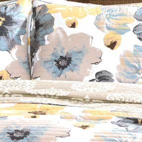 img 3 attached to Lush Decor Leah Quilt Set: Stunning 3 Piece King Size Bedding in Yellow & Gray