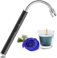 black usb rechargeable electric arc candle lighter with led power indicator, flexible long neck for candle lighting, camping, bbq & fireworks logo