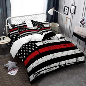 img 4 attached to Покрывало для кровати на День независимости – Одеяло с флагом США двойного размера | Цветной красно-черно-белый полосатый чехол для одеяла | 3D-печать | Застежка-молния | Набор постельных принадлежностей из 2 шт. (без одеяла)
