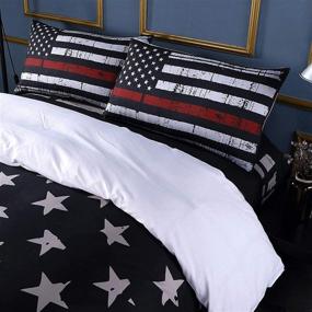 img 2 attached to Покрывало для кровати на День независимости – Одеяло с флагом США двойного размера | Цветной красно-черно-белый полосатый чехол для одеяла | 3D-печать | Застежка-молния | Набор постельных принадлежностей из 2 шт. (без одеяла)
